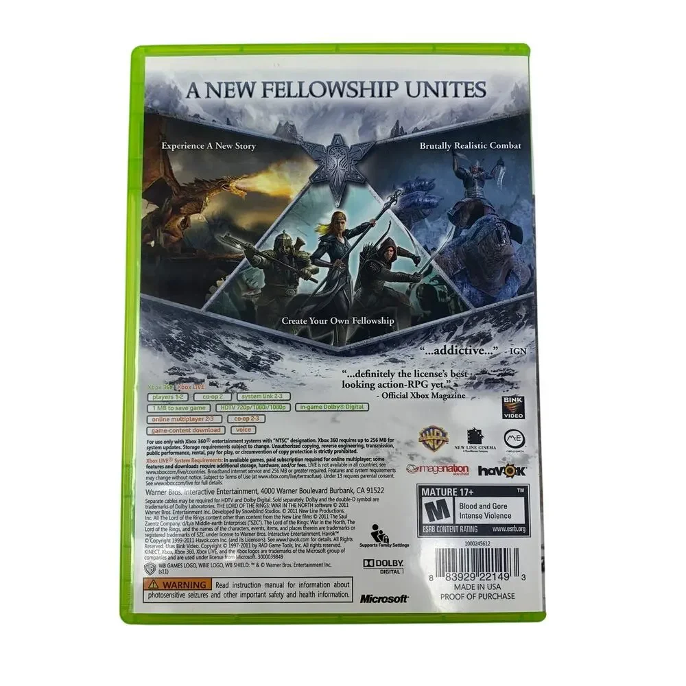 Lord of the Rings War in the North Xbox 360 Complete Tested Video Game